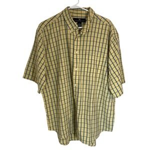 Consensus Sportswear Mens XL Yellow Blue Plaid Short Sleeve Button Up Shirt